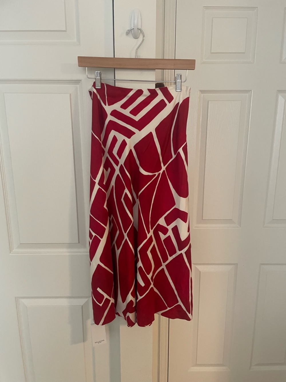 MM Lafleur Red and Cream Geometric Midi Skirt